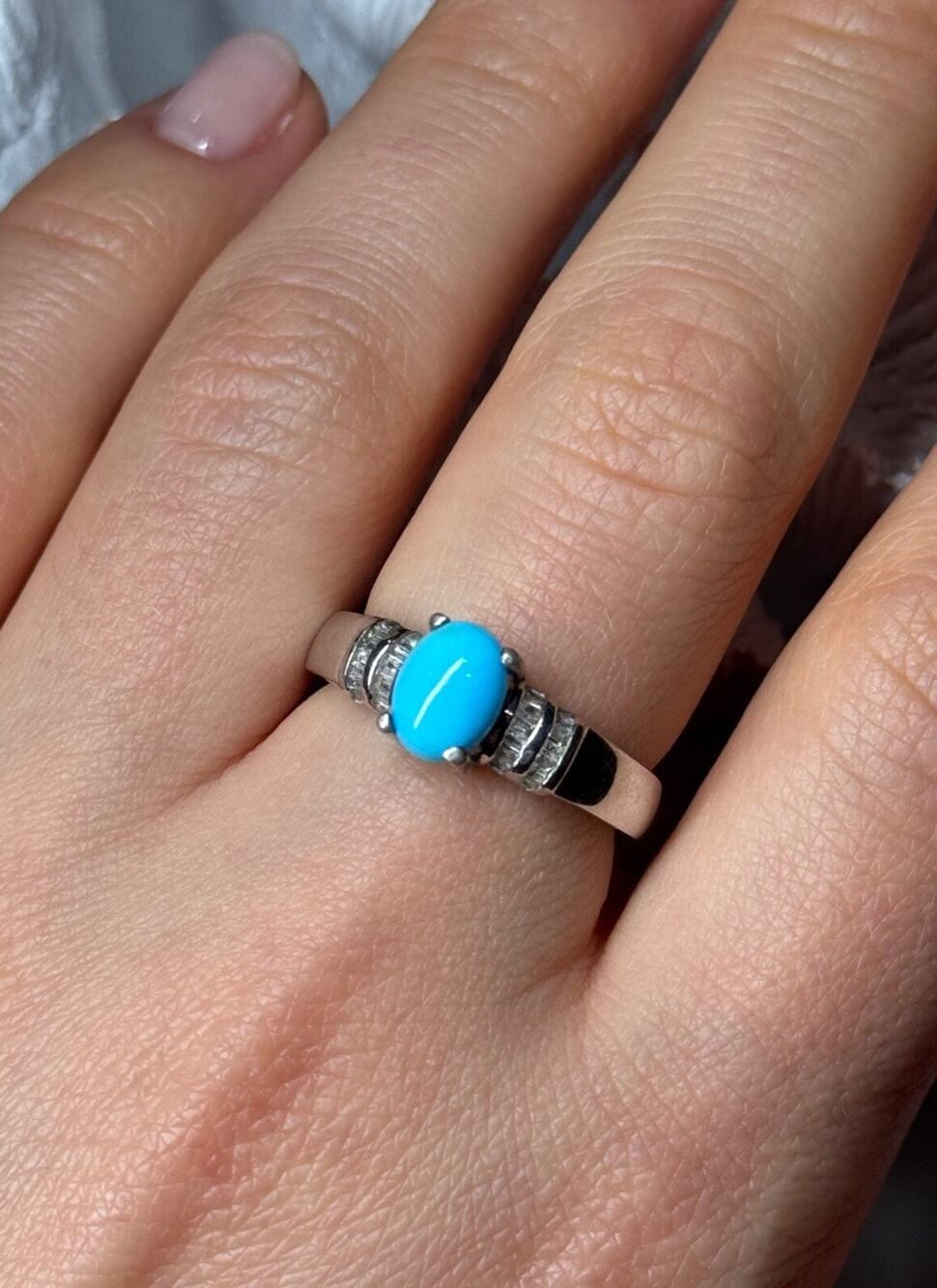 925 Sterling Silver Larimar & Beryl Ring Size 7.5